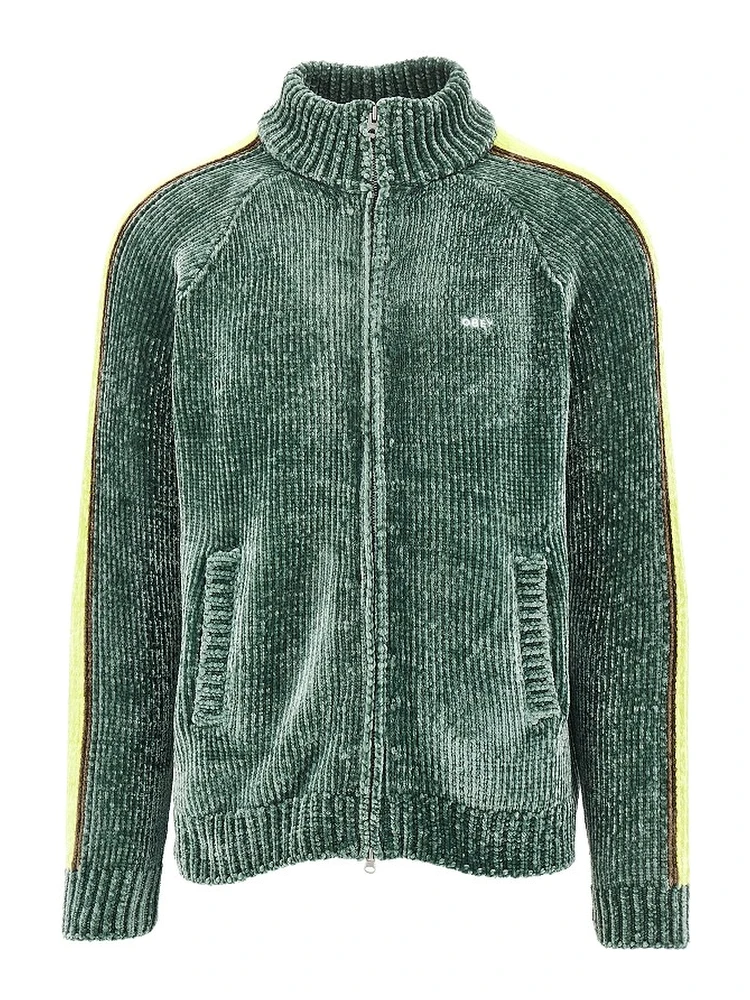 Chenille cardigan with logo embroidery