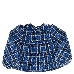 Faded denim blouse with Check motif