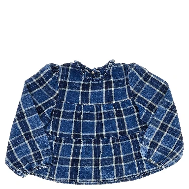 Faded denim blouse with Check motif