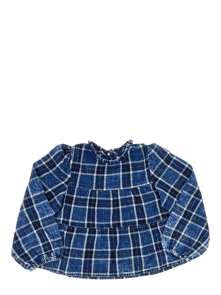 Faded denim blouse with Check motif