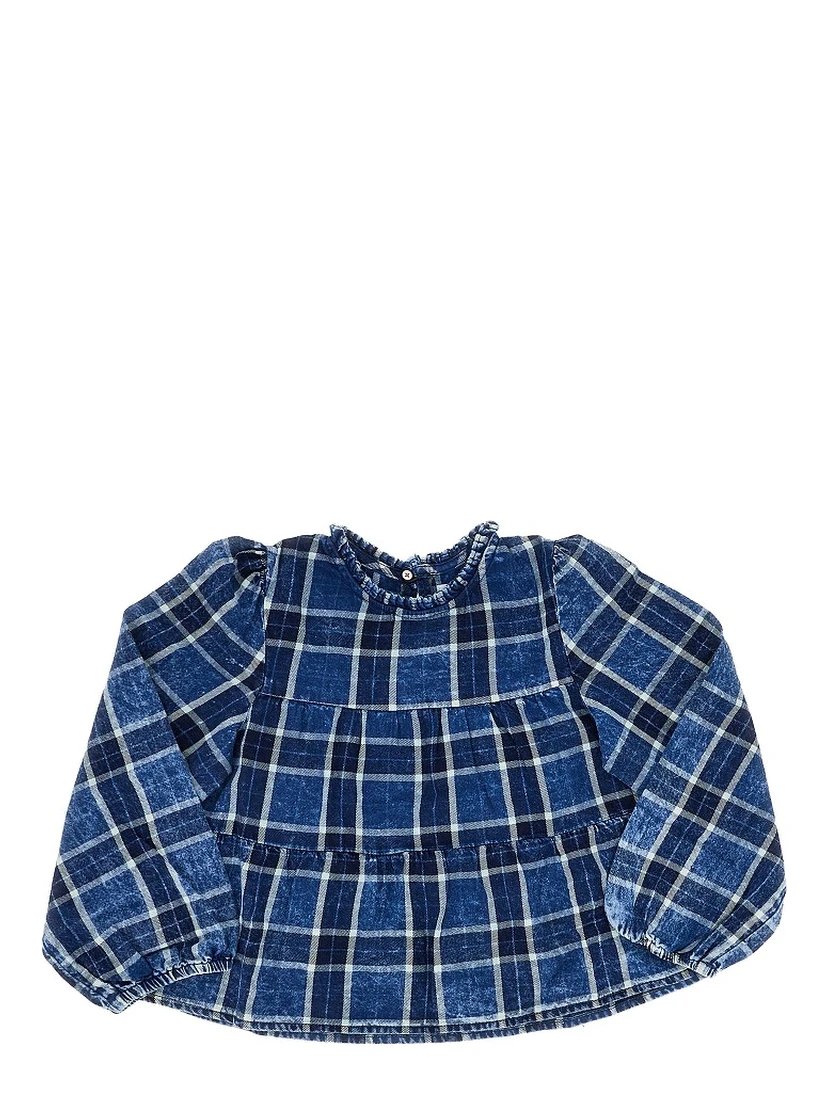 Faded denim blouse with Check motif