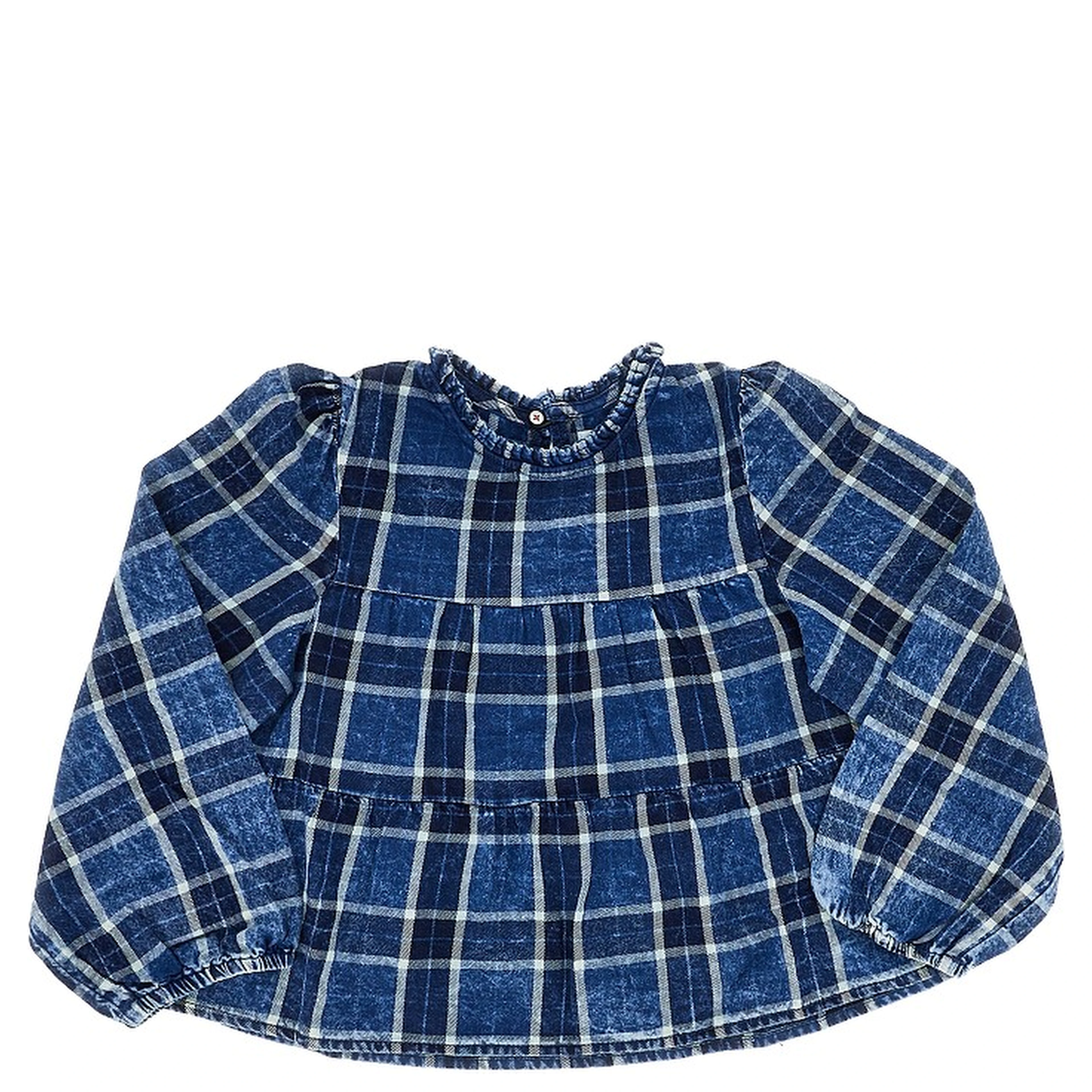 Faded denim blouse with Check motif