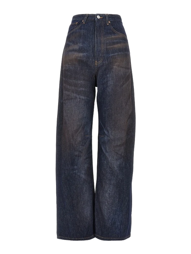 Used effect wide leg jeans