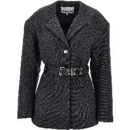 Wool-blend jacket with belt