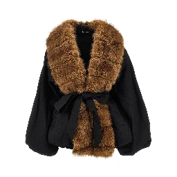 Faux fur collar twill jacket