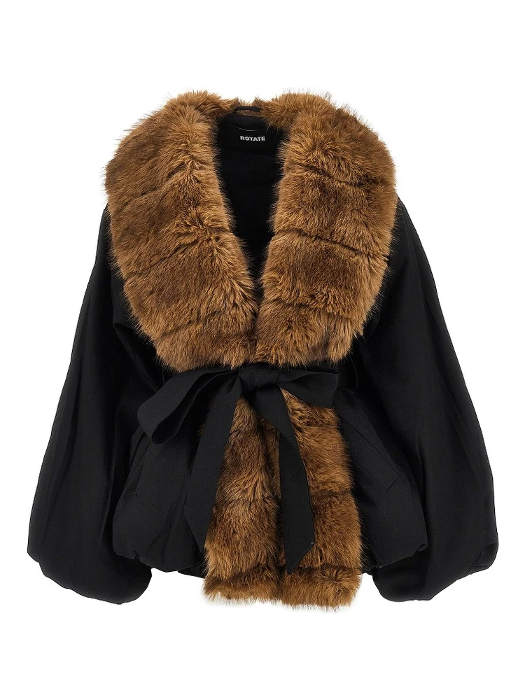 Faux fur collar twill jacket