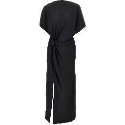 Slit long dress with rose detail