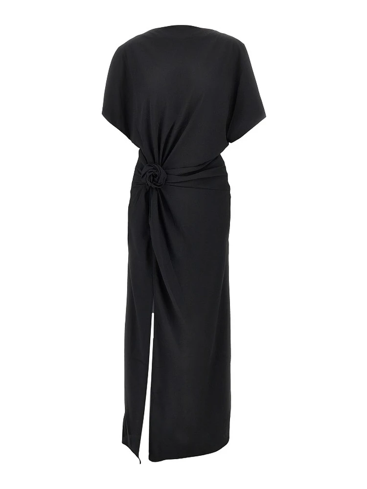 Slit long dress with rose detail