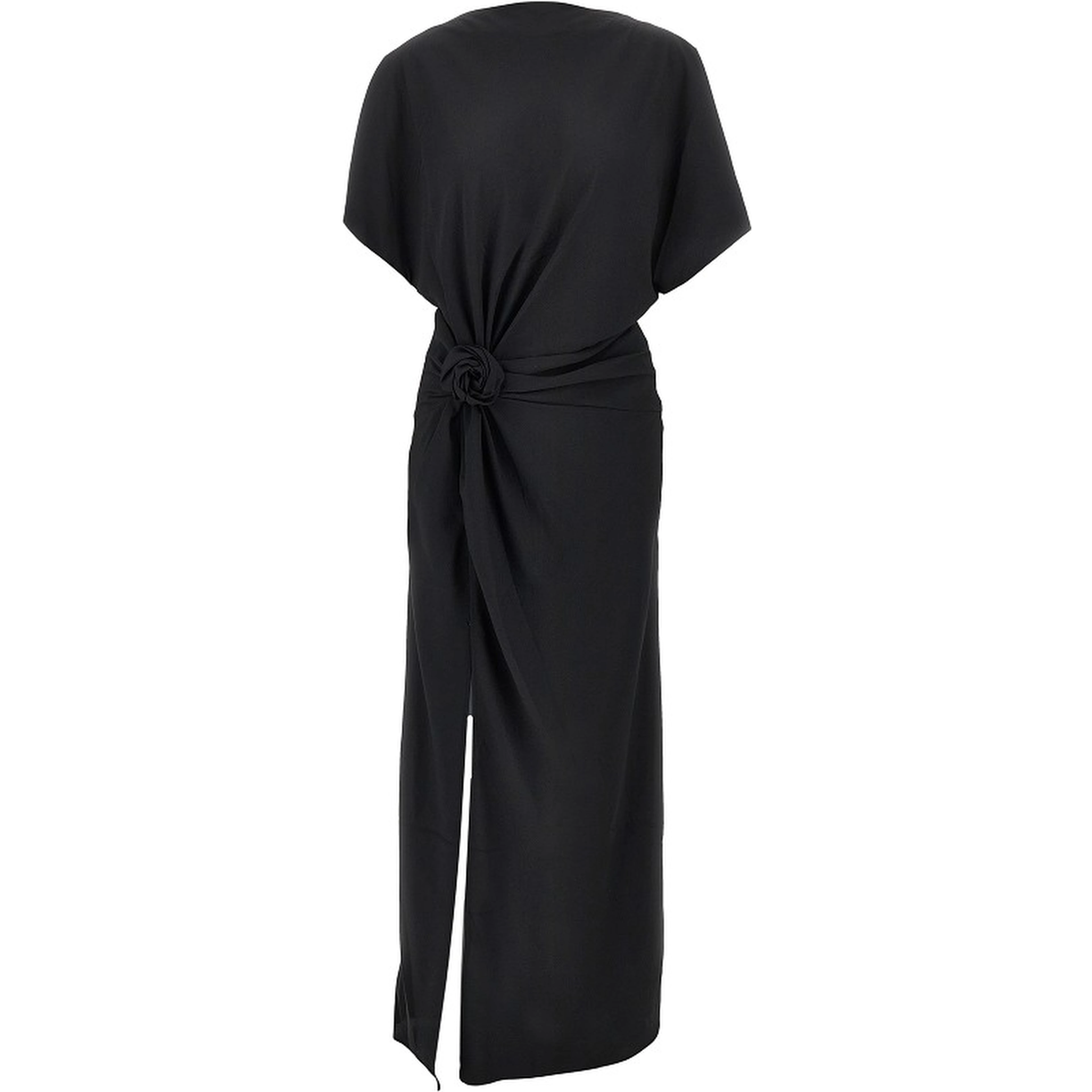 Slit long dress with rose detail