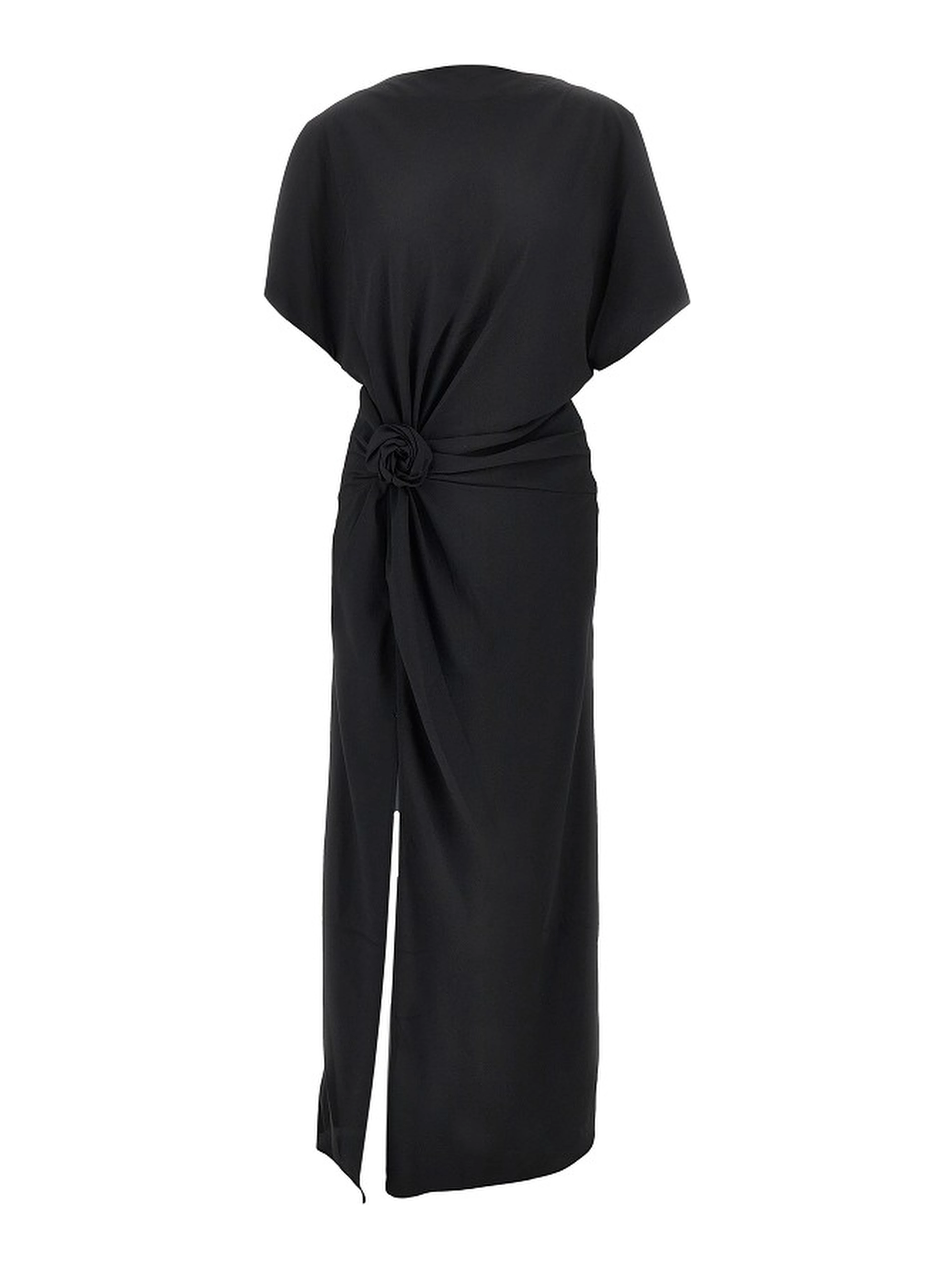 Slit long dress with rose detail