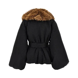 Faux fur collar twill jacket