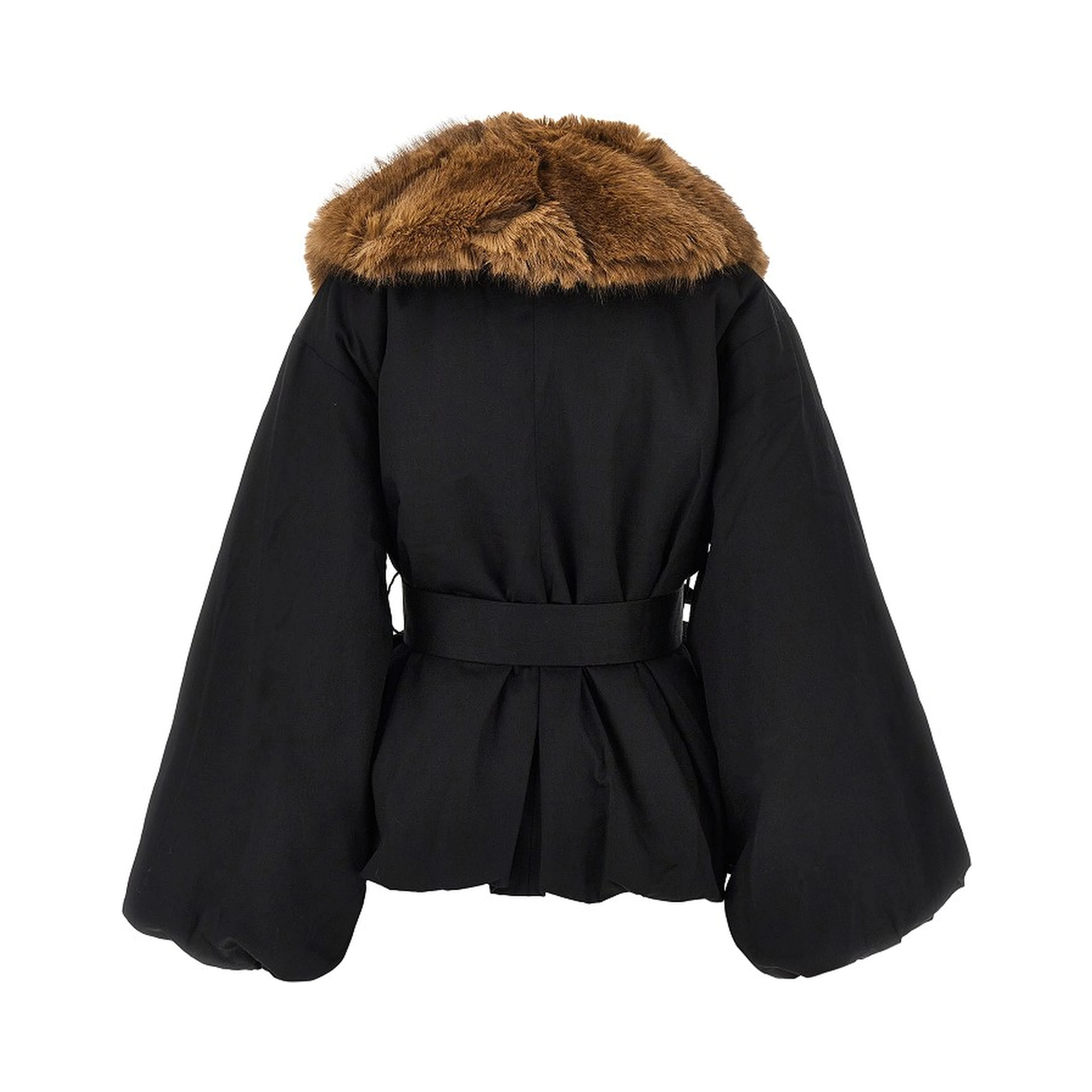 Faux fur collar twill jacket