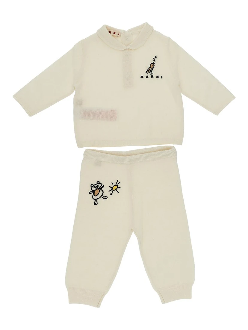 Embroidered wool-blend two-piece set