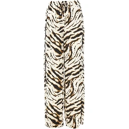 Satin pants with zebra-striped print