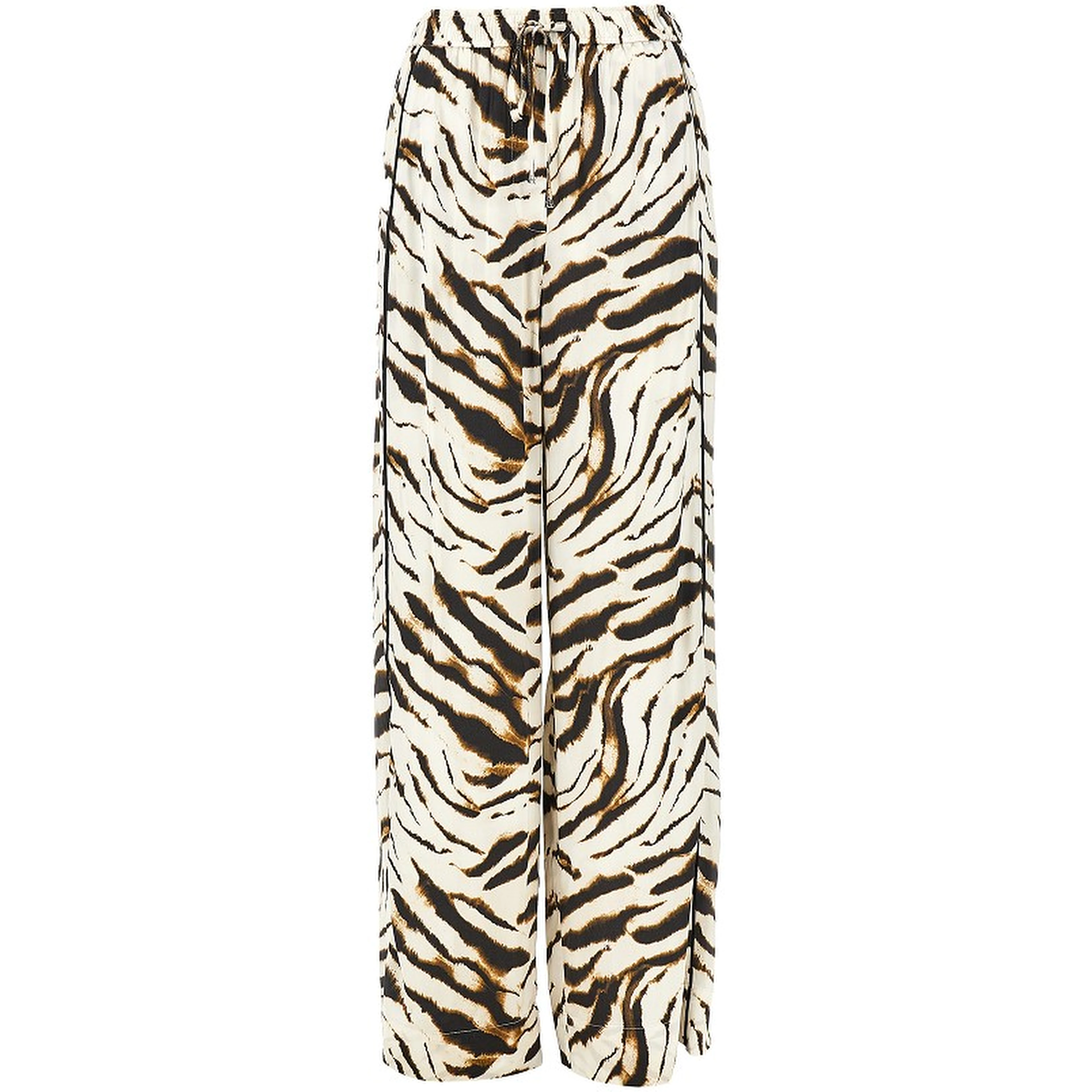 Satin pants with zebra-striped print
