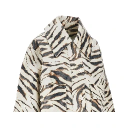 Coated fabric jacket with zebra-striped print