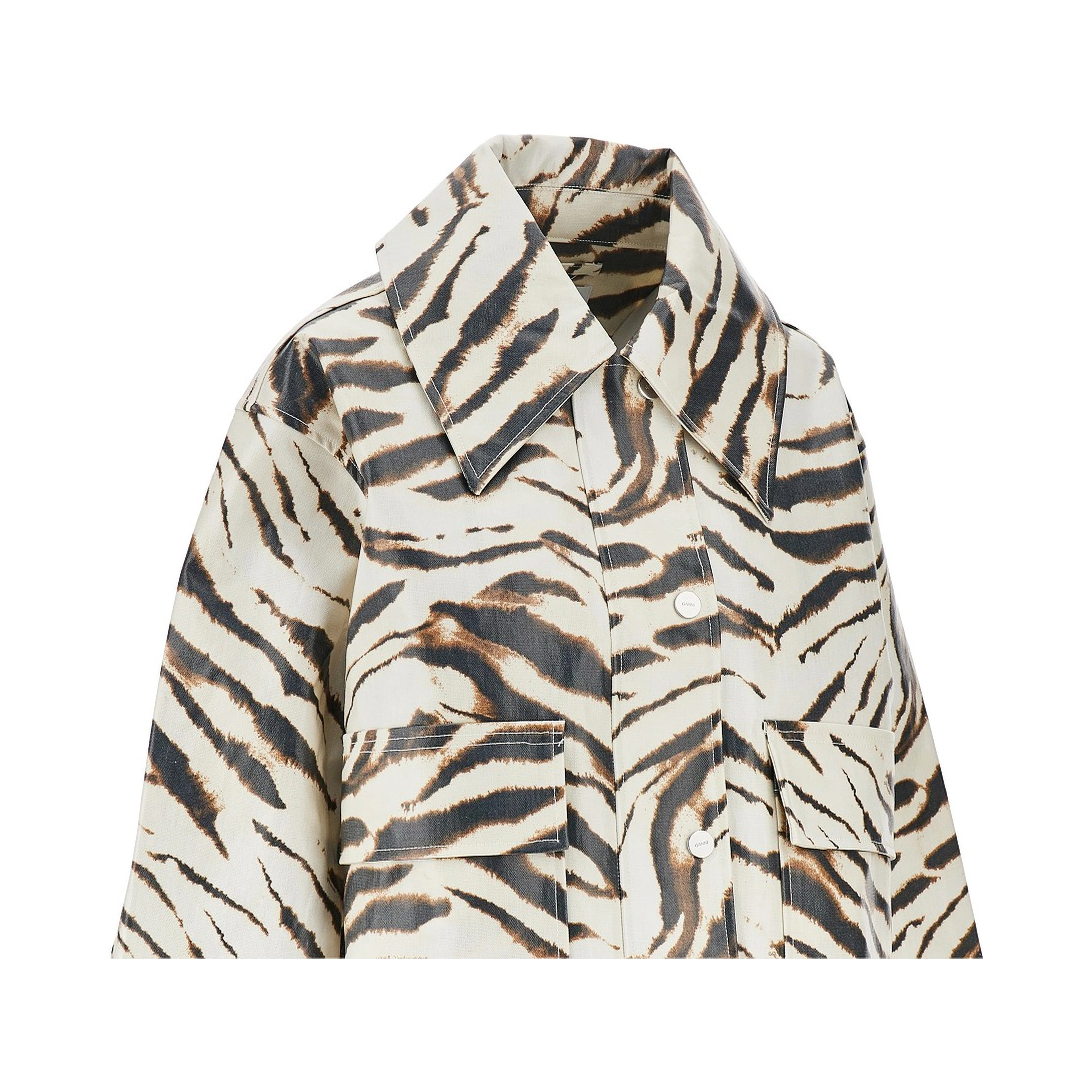 Coated fabric jacket with zebra-striped print