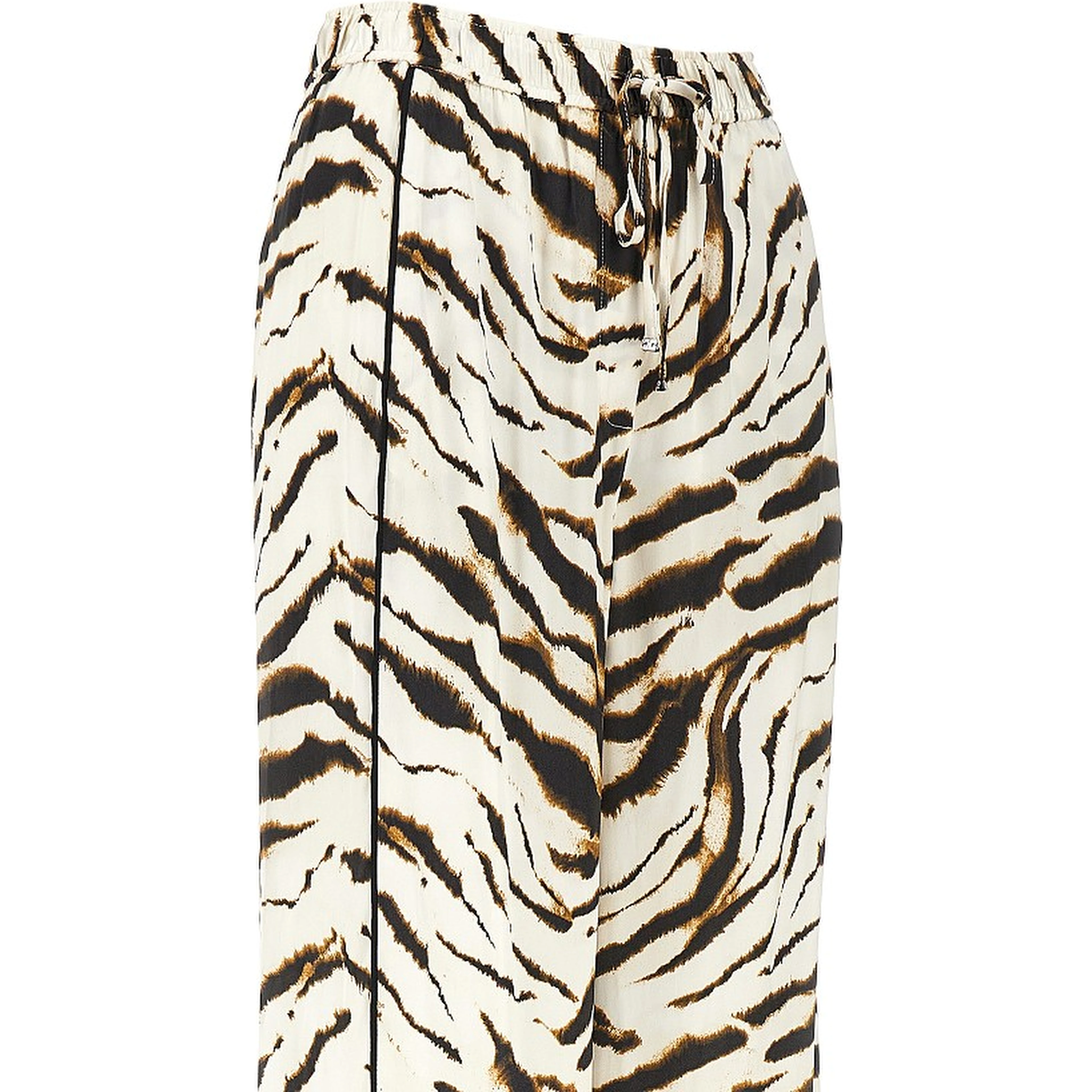 Satin pants with zebra-striped print