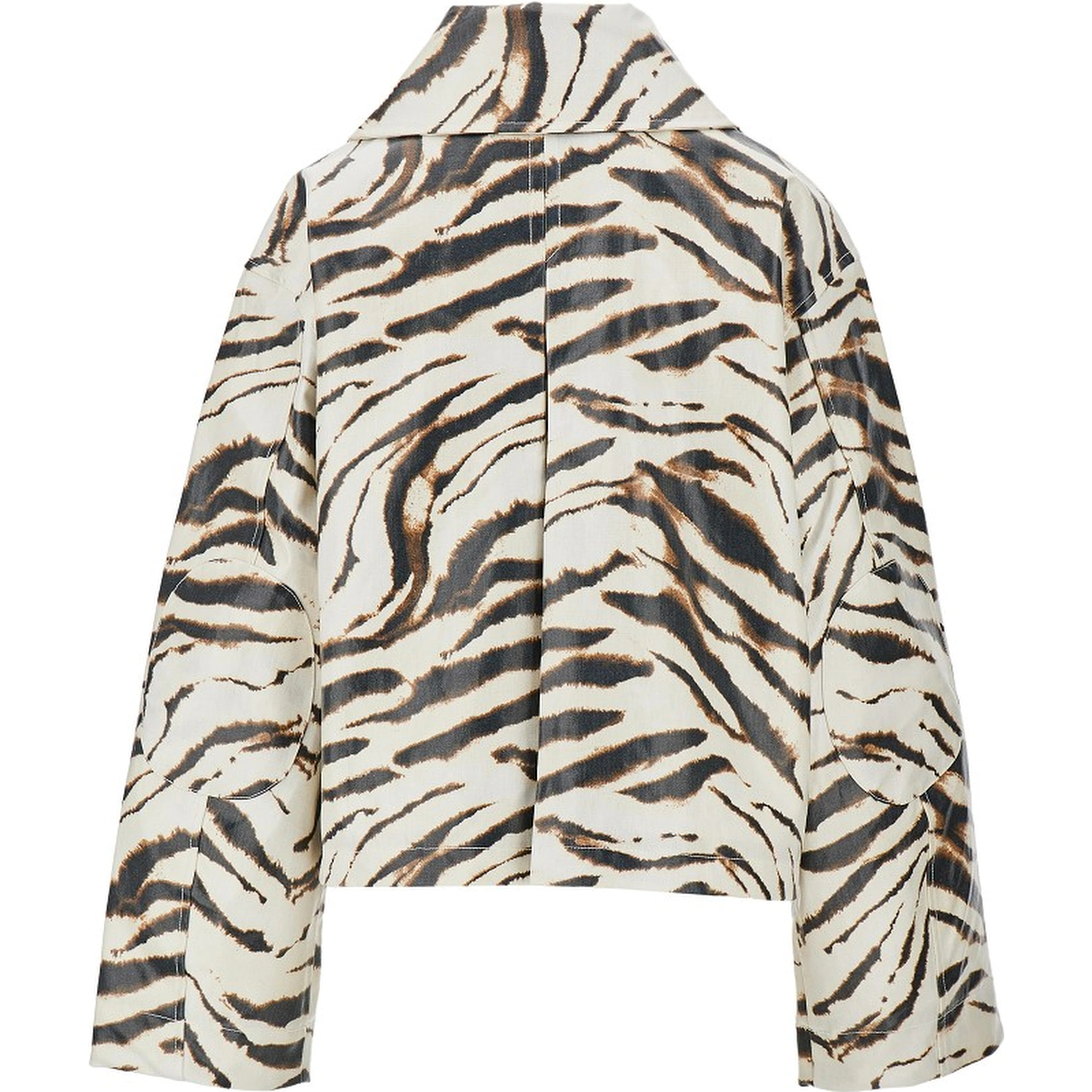 Coated fabric jacket with zebra-striped print