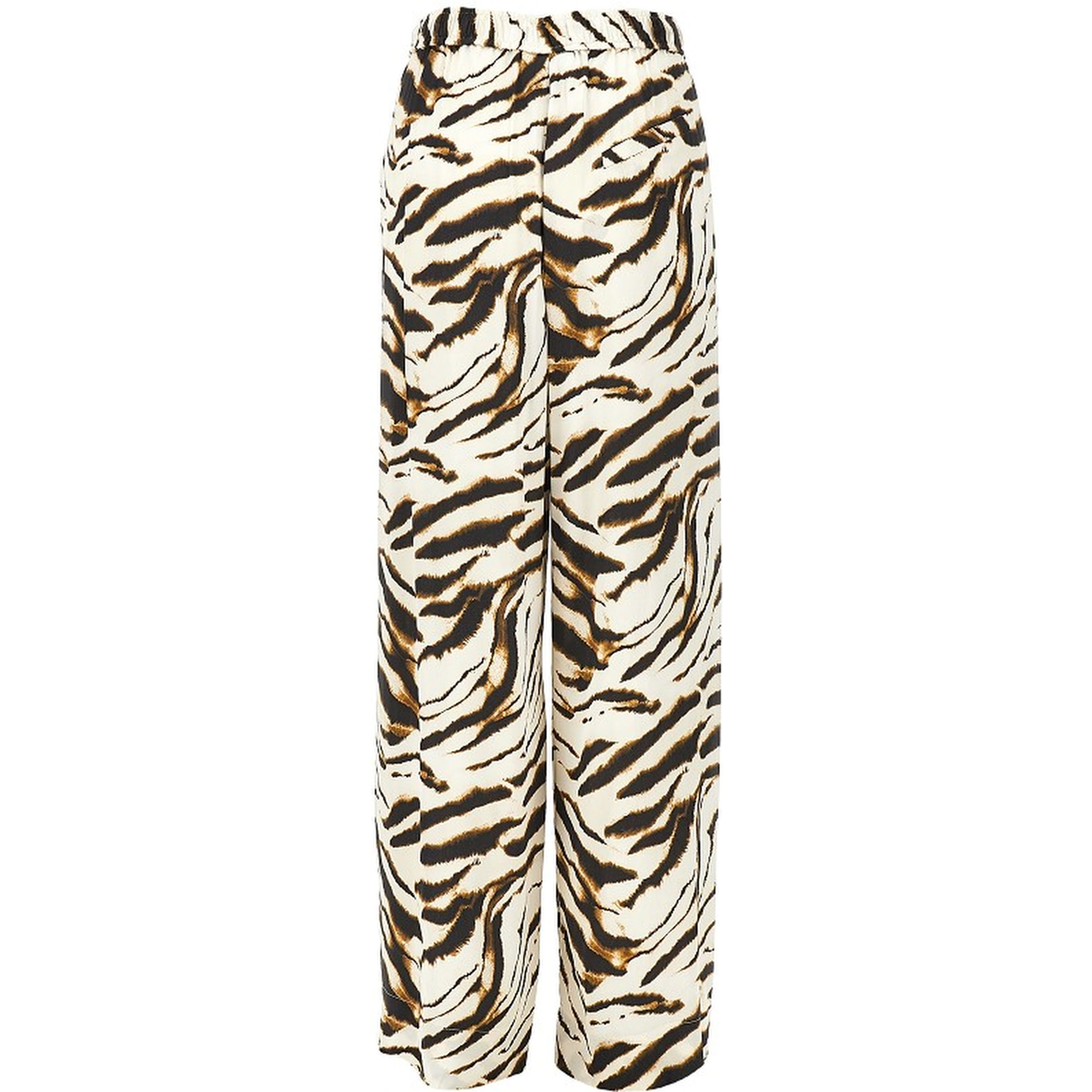 Satin pants with zebra-striped print