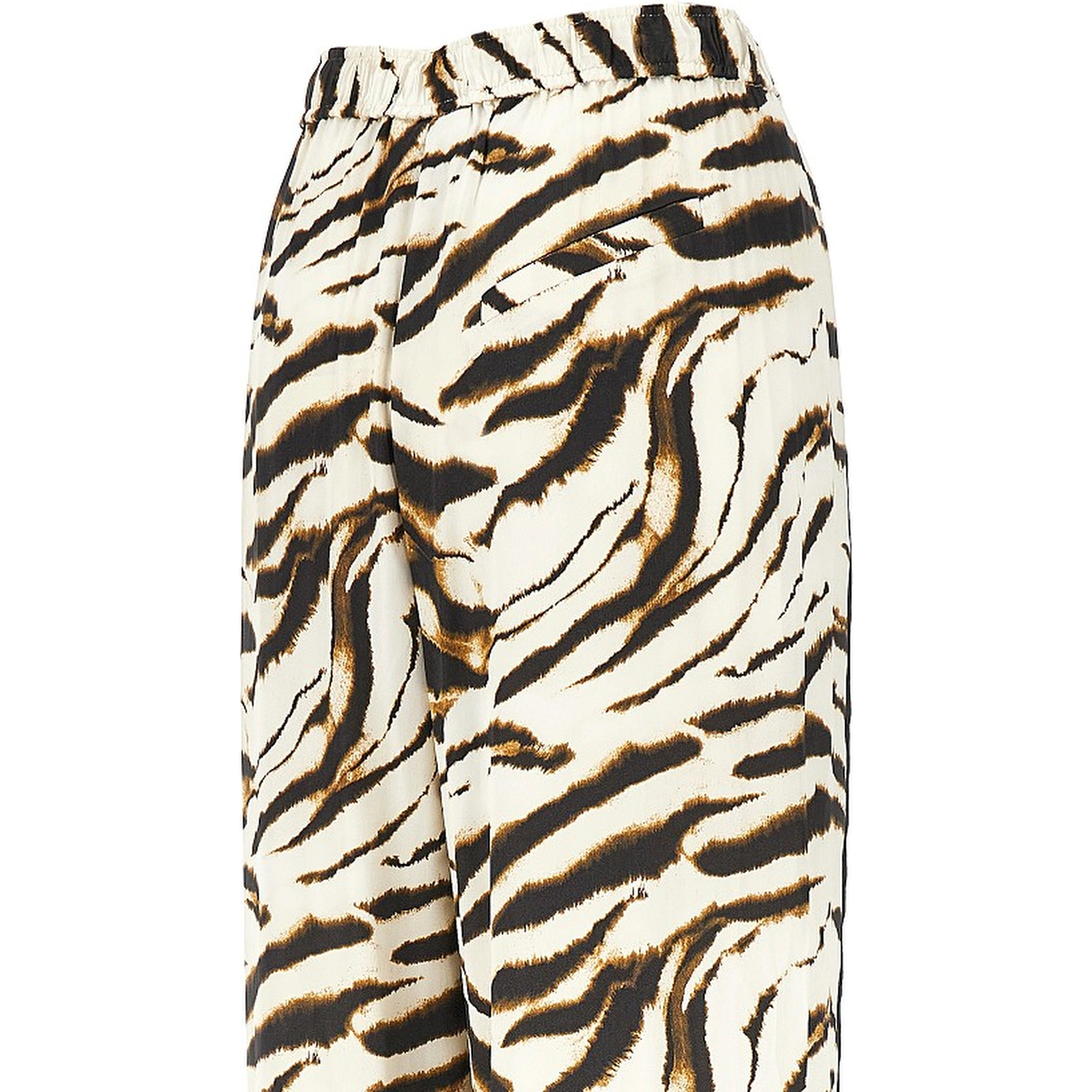 Satin pants with zebra-striped print
