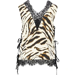 Satin top with zebra-striped print