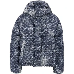 Denim-effect printed down jacket