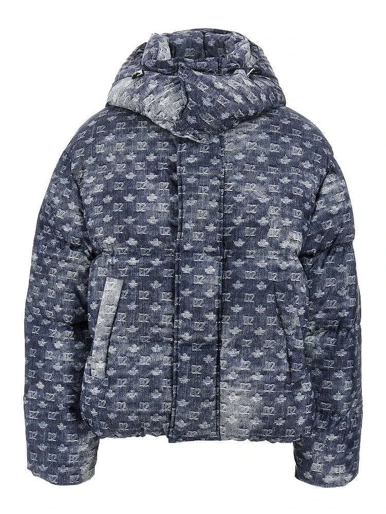 Denim-effect printed down jacket