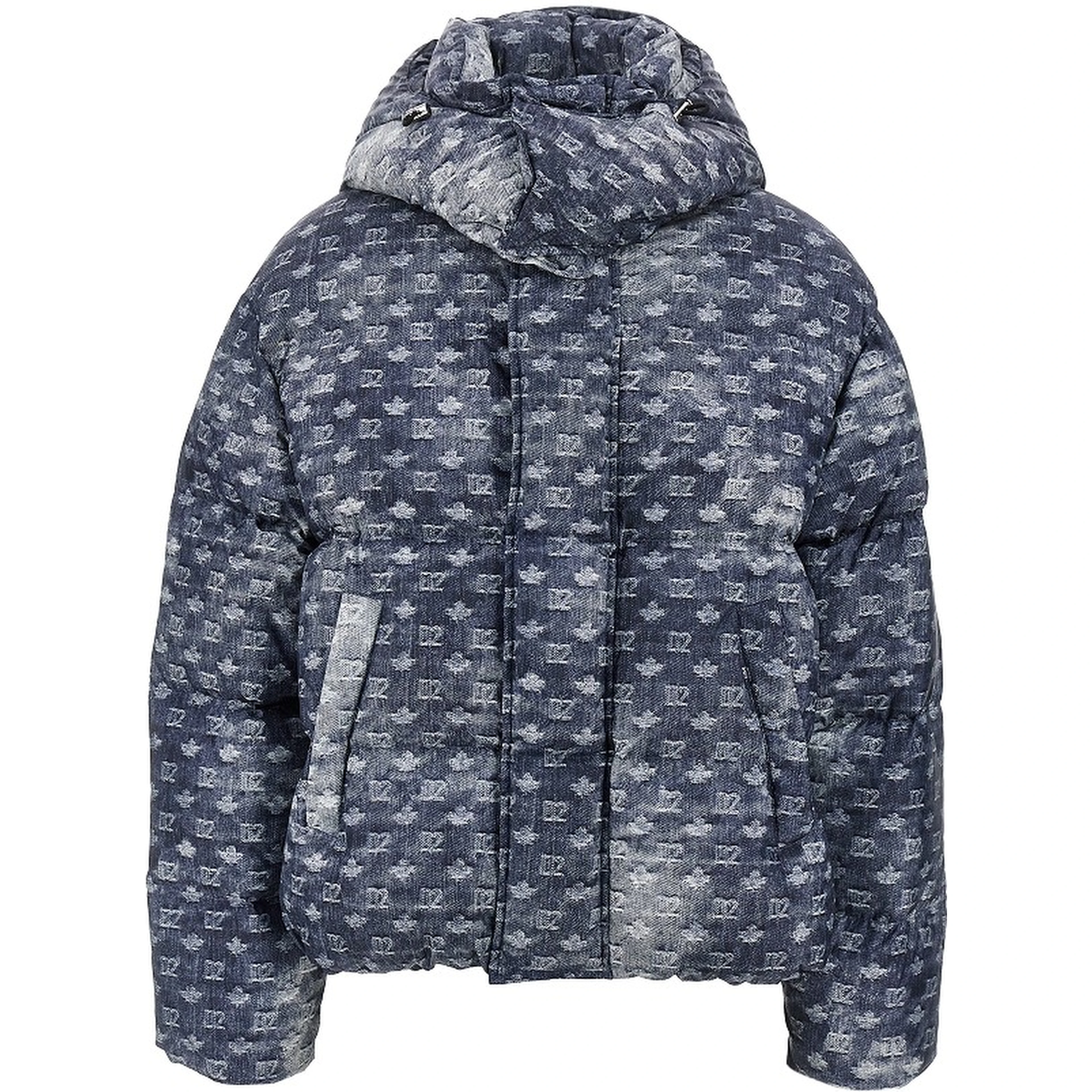 Denim-effect printed down jacket