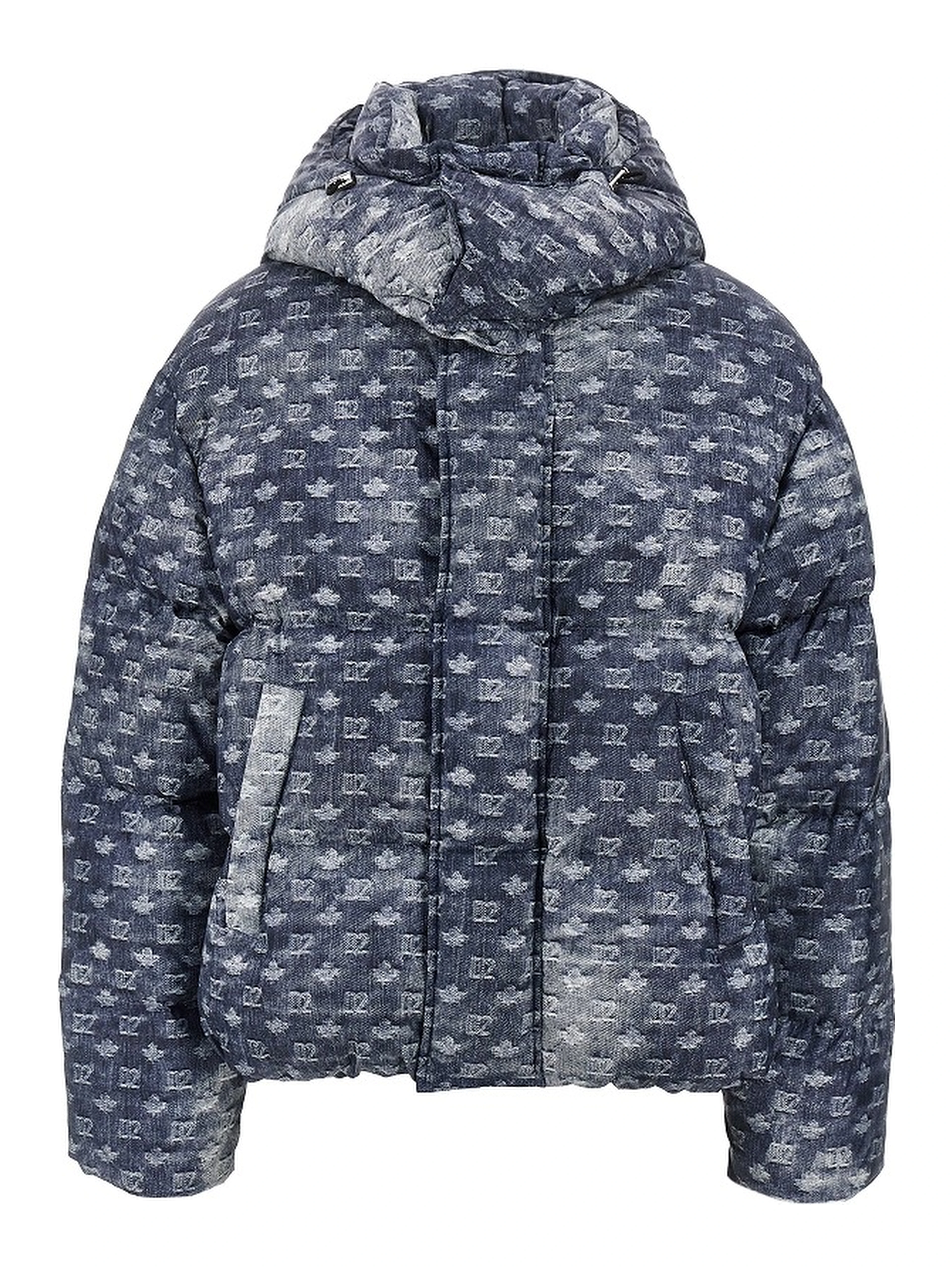 Denim-effect printed down jacket
