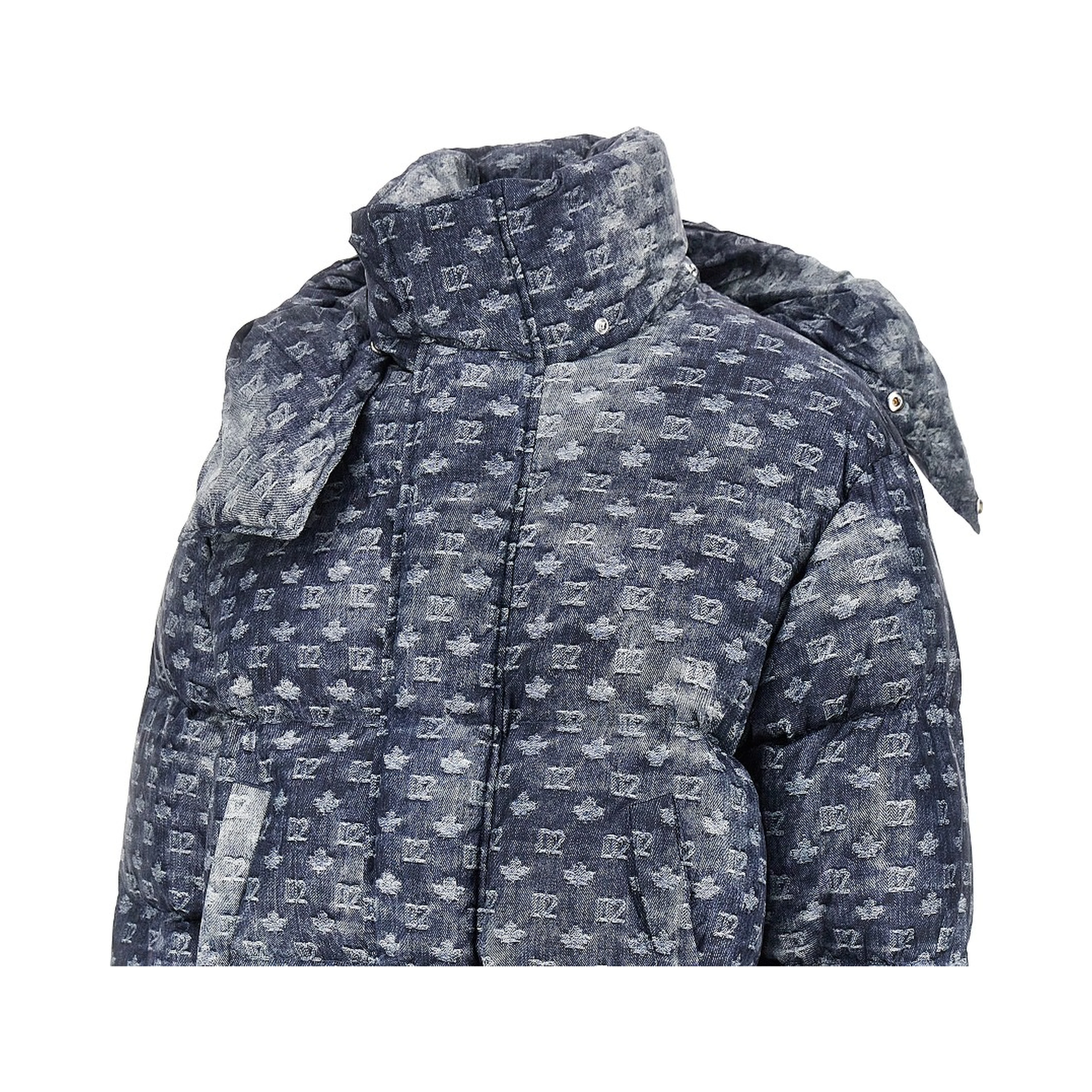 Denim-effect printed down jacket