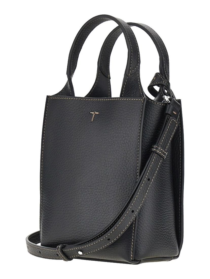 Grained leather micro tote bag