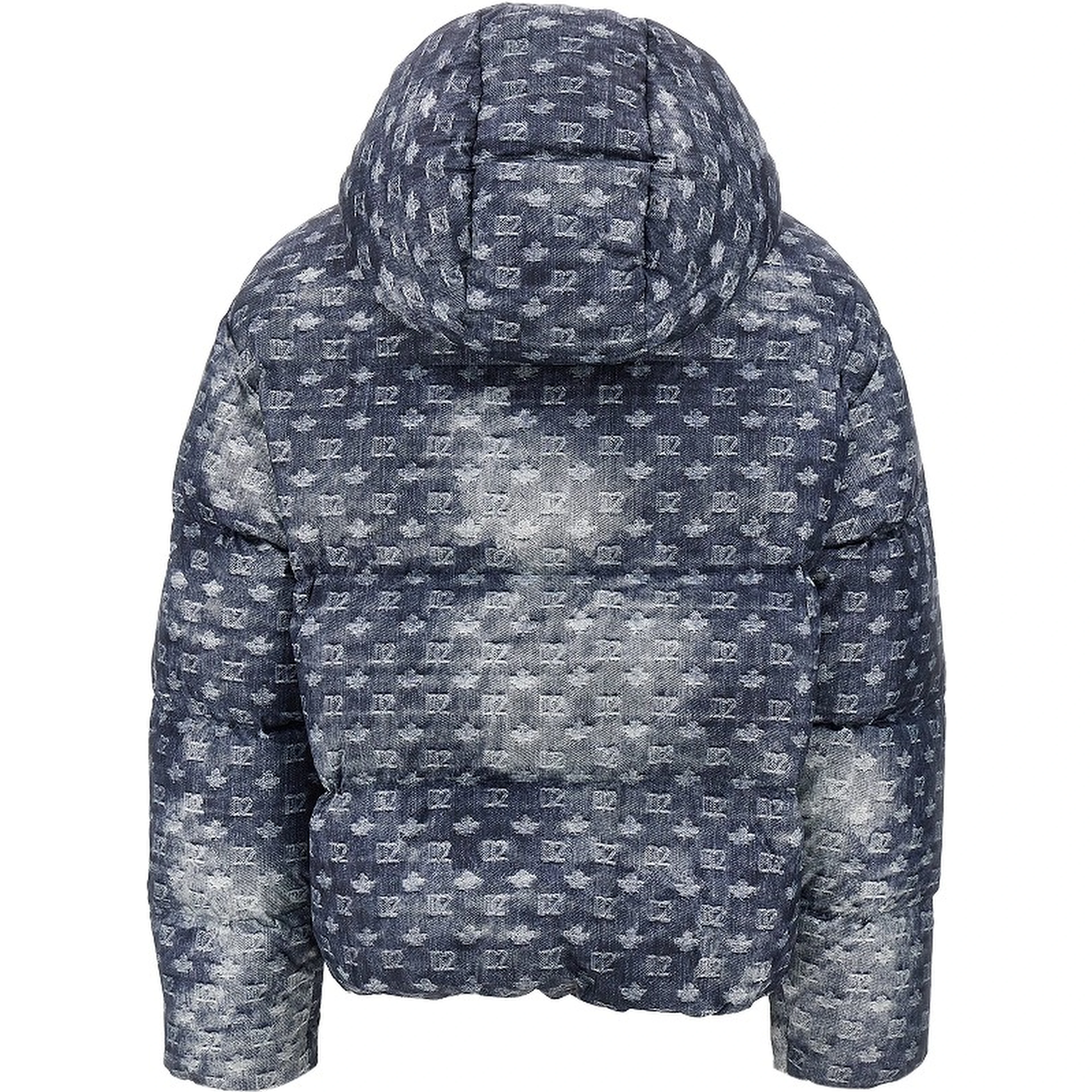 Denim-effect printed down jacket