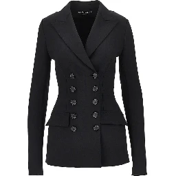 Stretch wool fitted double-breasted jacket