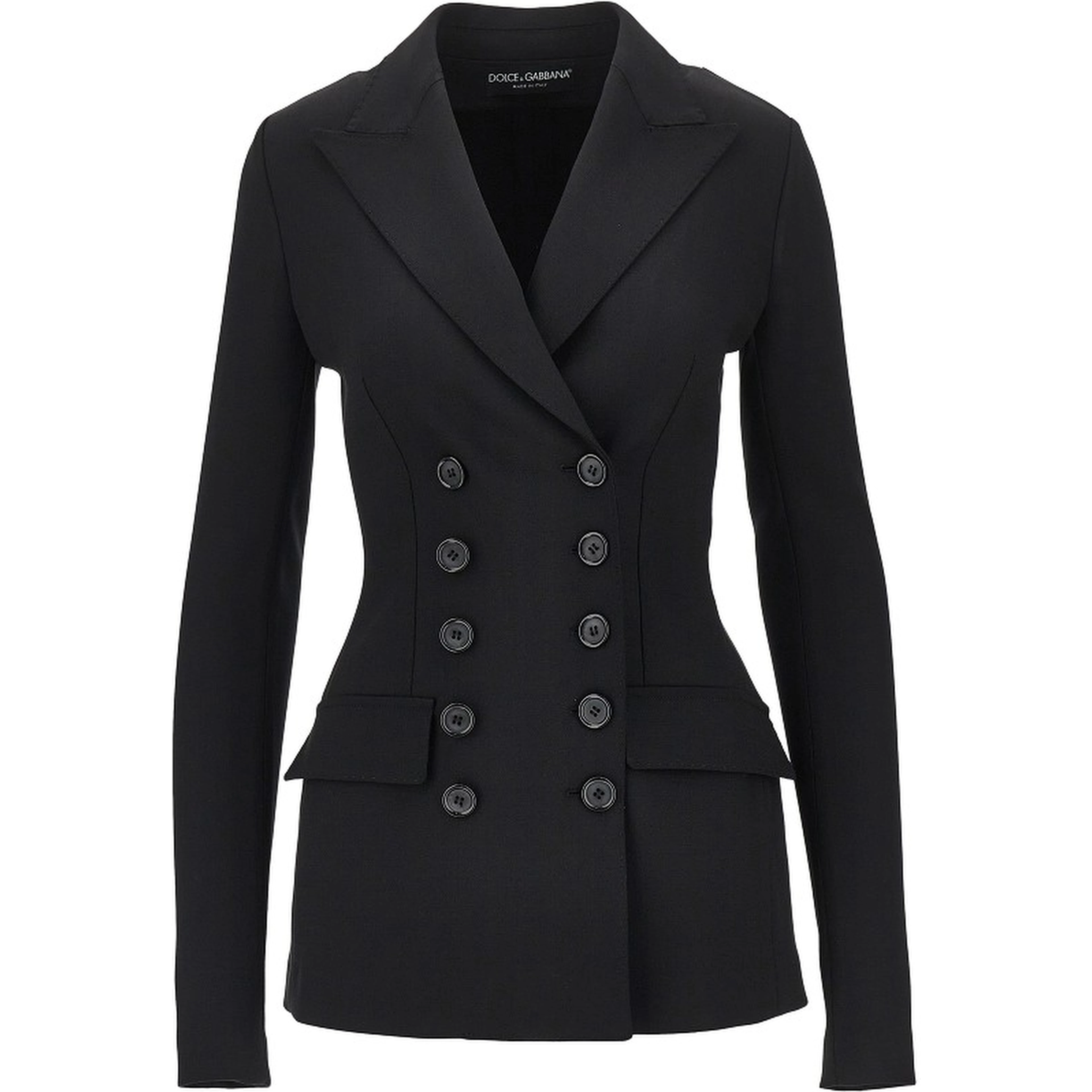 Stretch wool fitted double-breasted jacket
