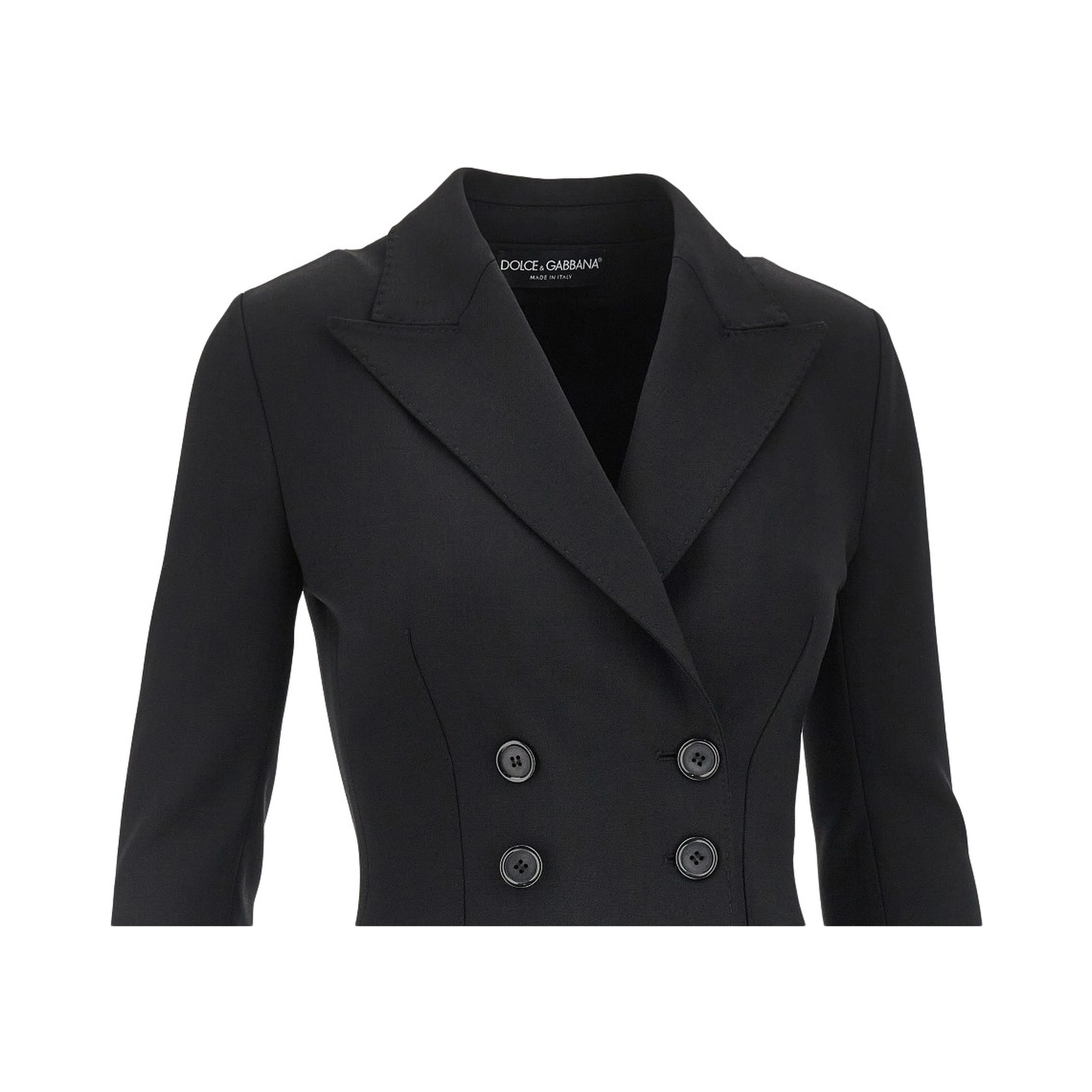 Stretch wool fitted double-breasted jacket
