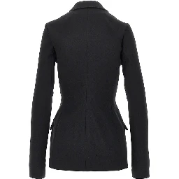 Stretch wool fitted double-breasted jacket
