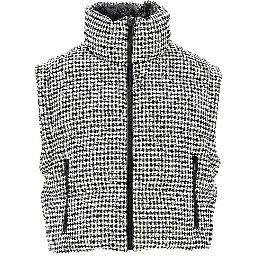 Tweed down jacket with detachable sleeves