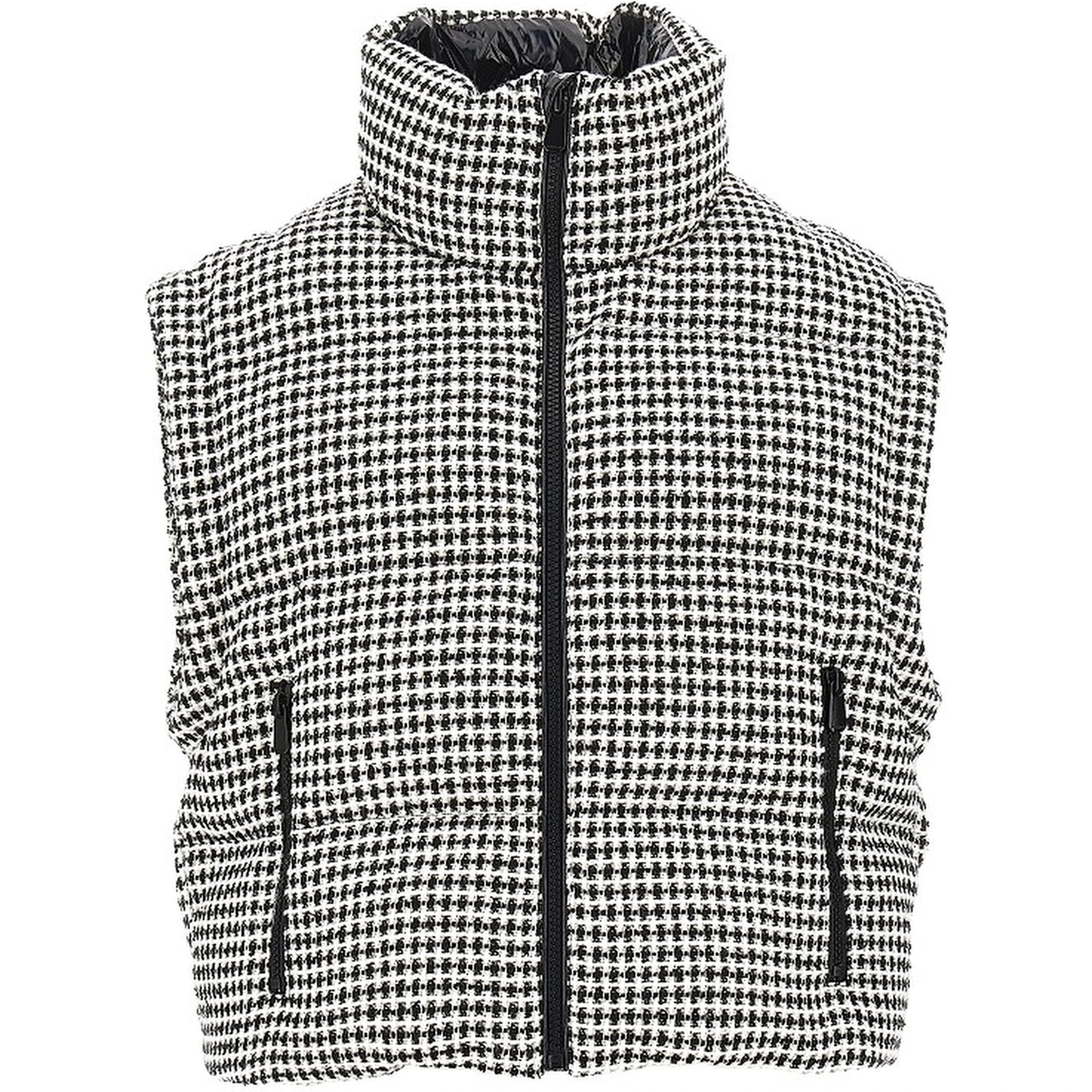 Tweed down jacket with detachable sleeves