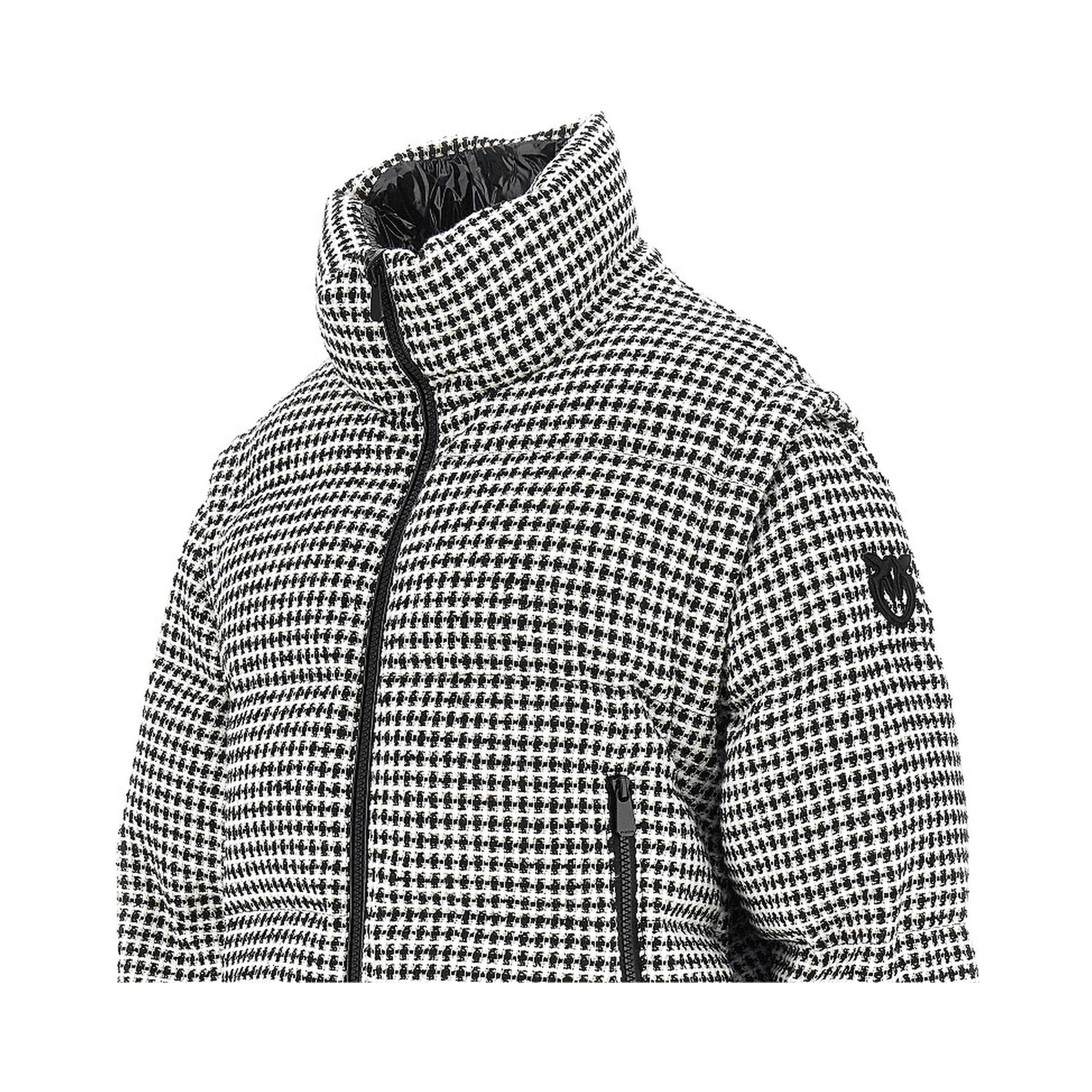 Tweed down jacket with detachable sleeves