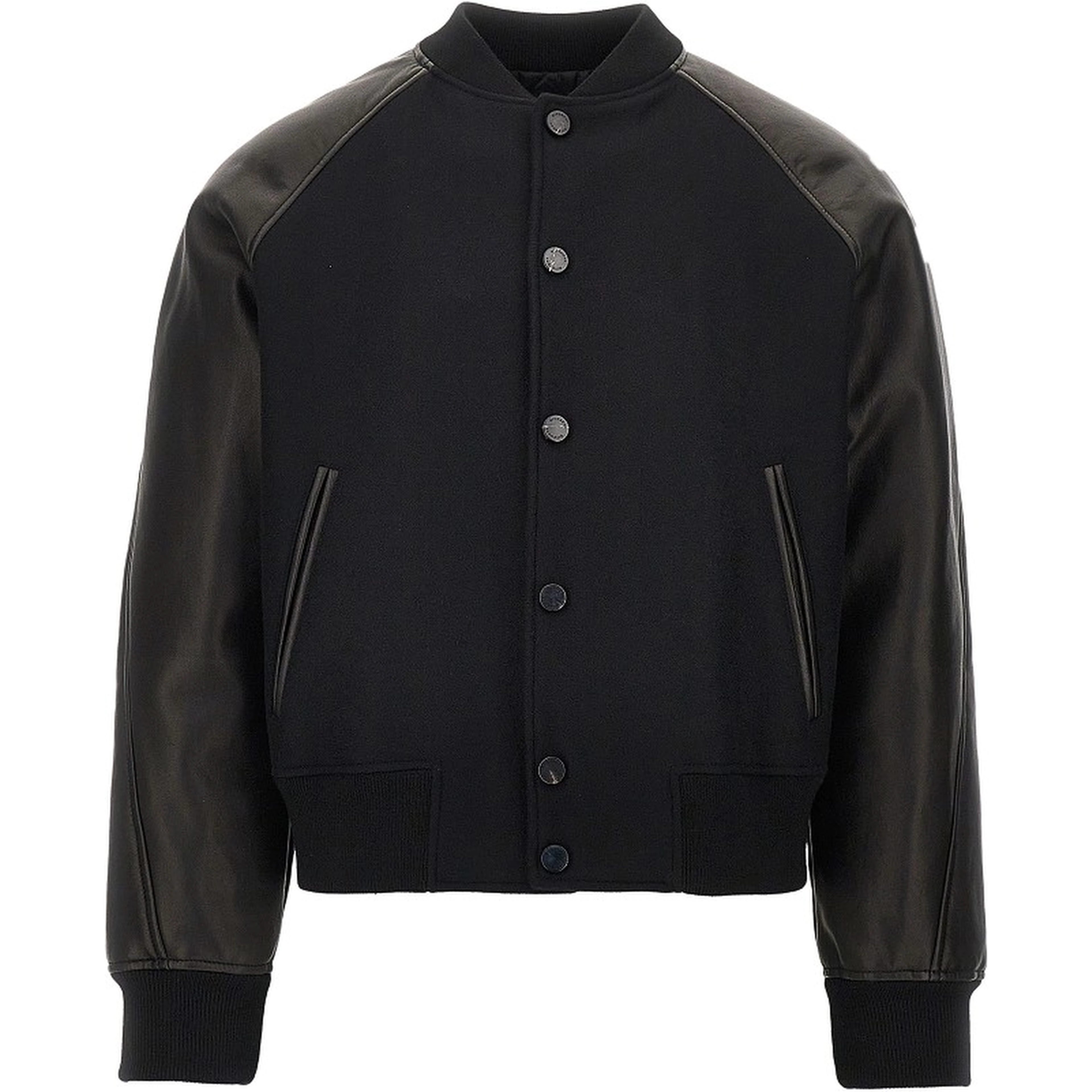 Wool and leather bomber with logo patch
