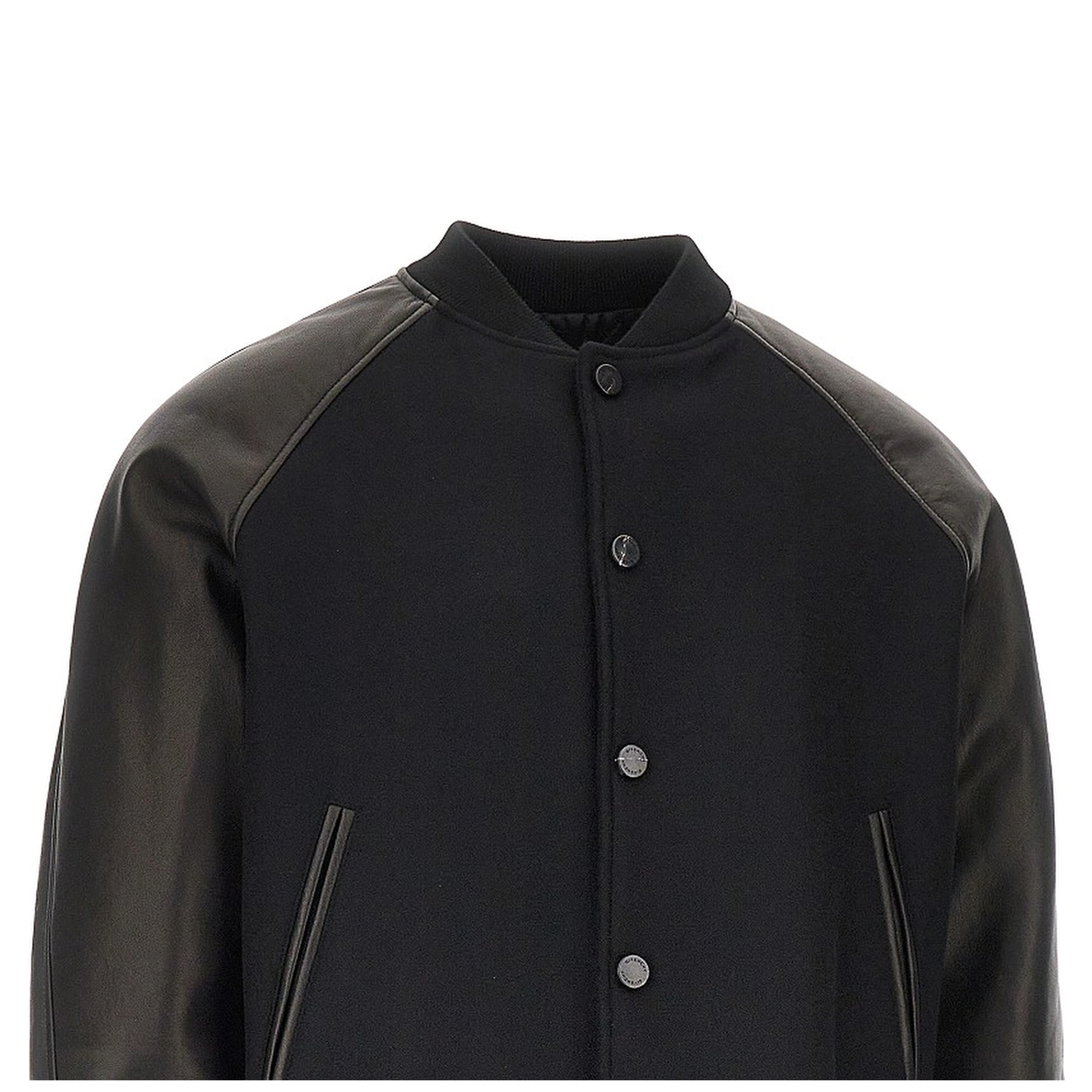 Wool and leather bomber with logo patch