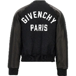 Wool and leather bomber with logo patch