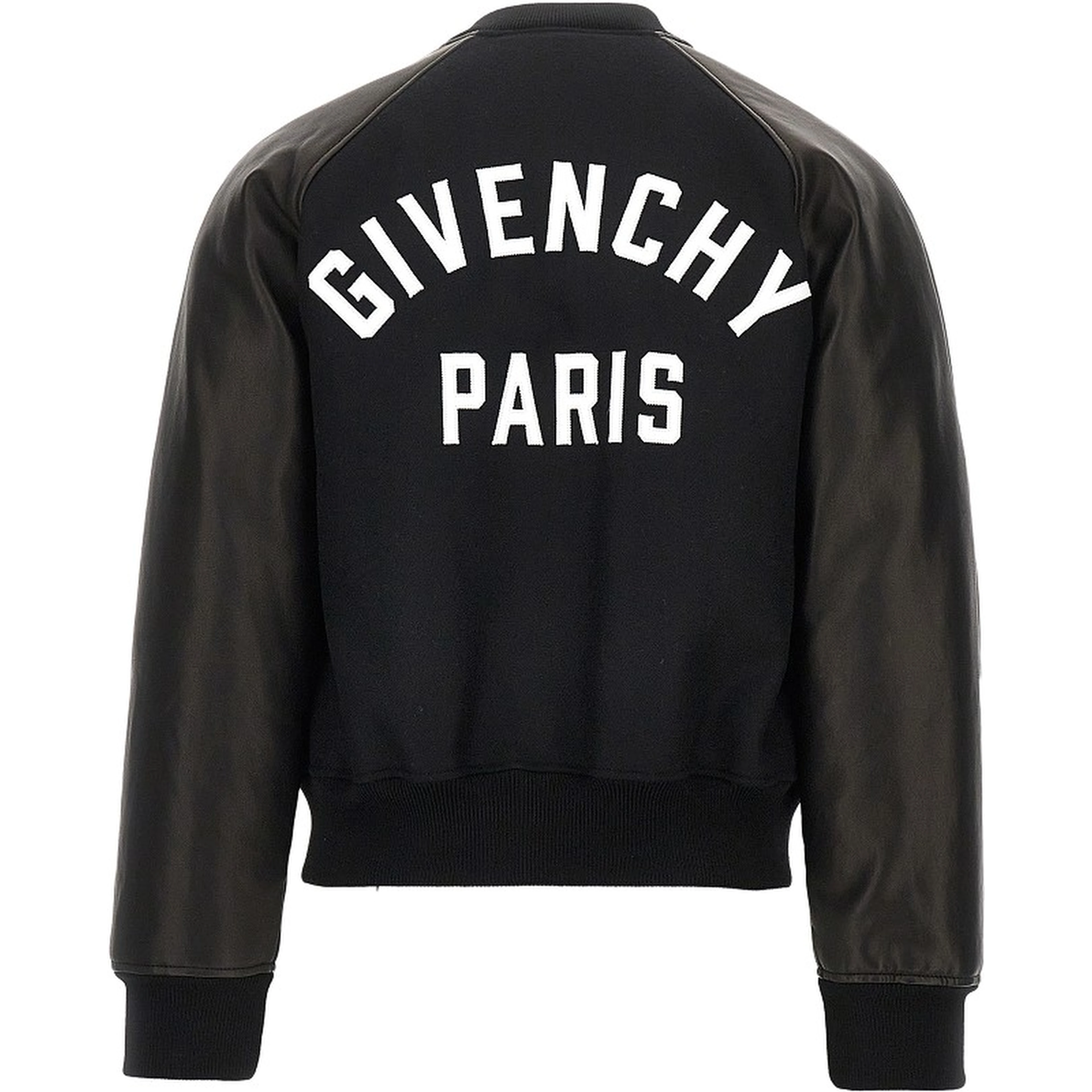Wool and leather bomber with logo patch