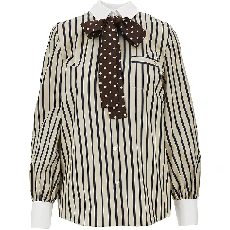 Striped shirt with silk bow