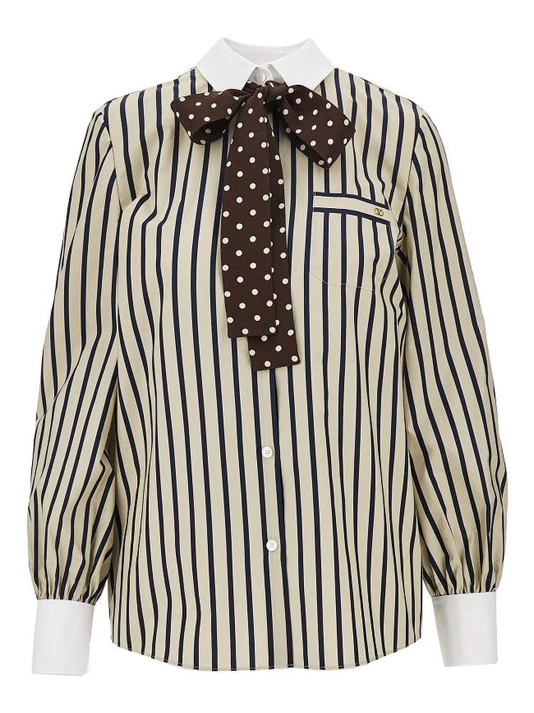 Striped shirt with silk bow