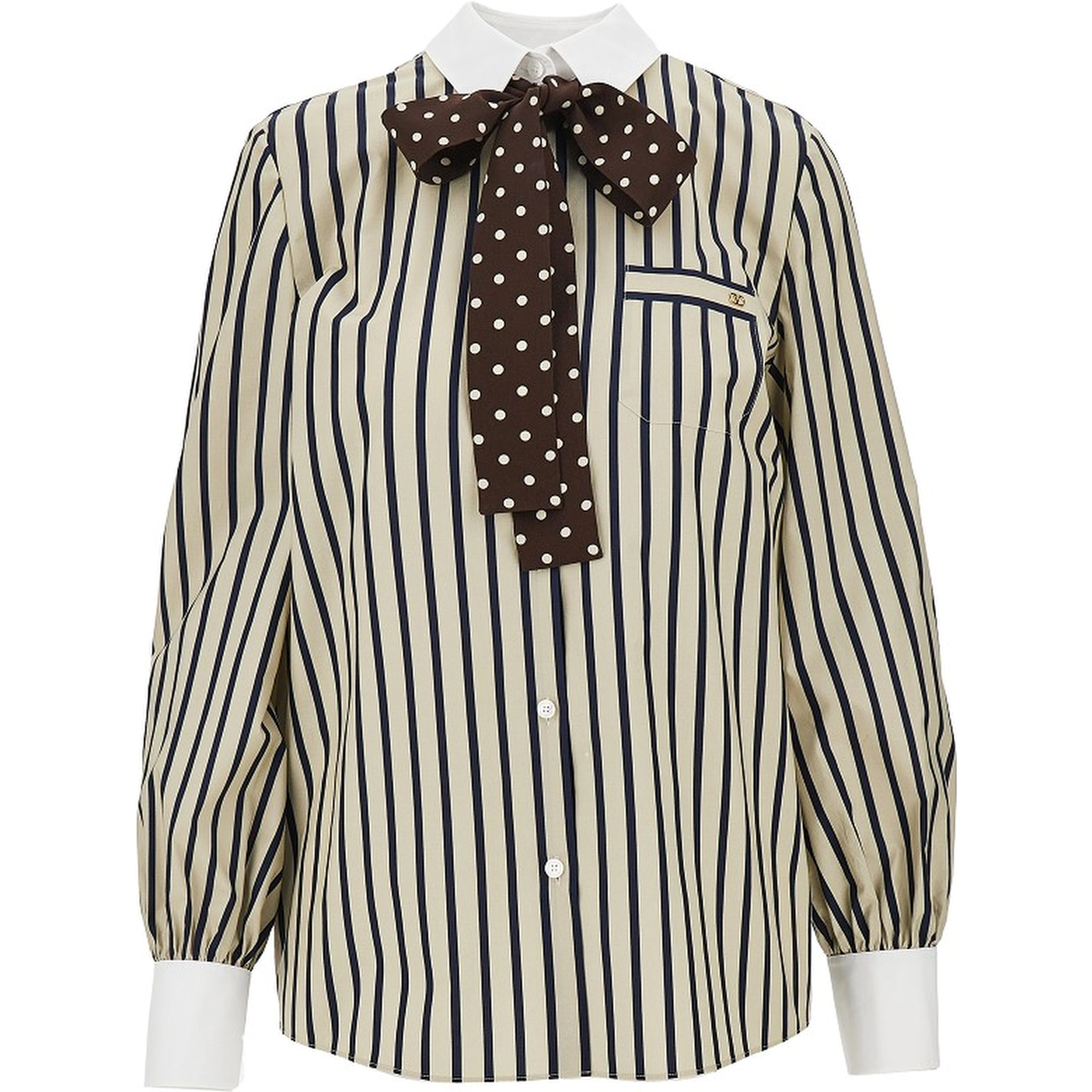 Striped shirt with silk bow