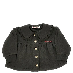 French terry jacket with ruffled collar
