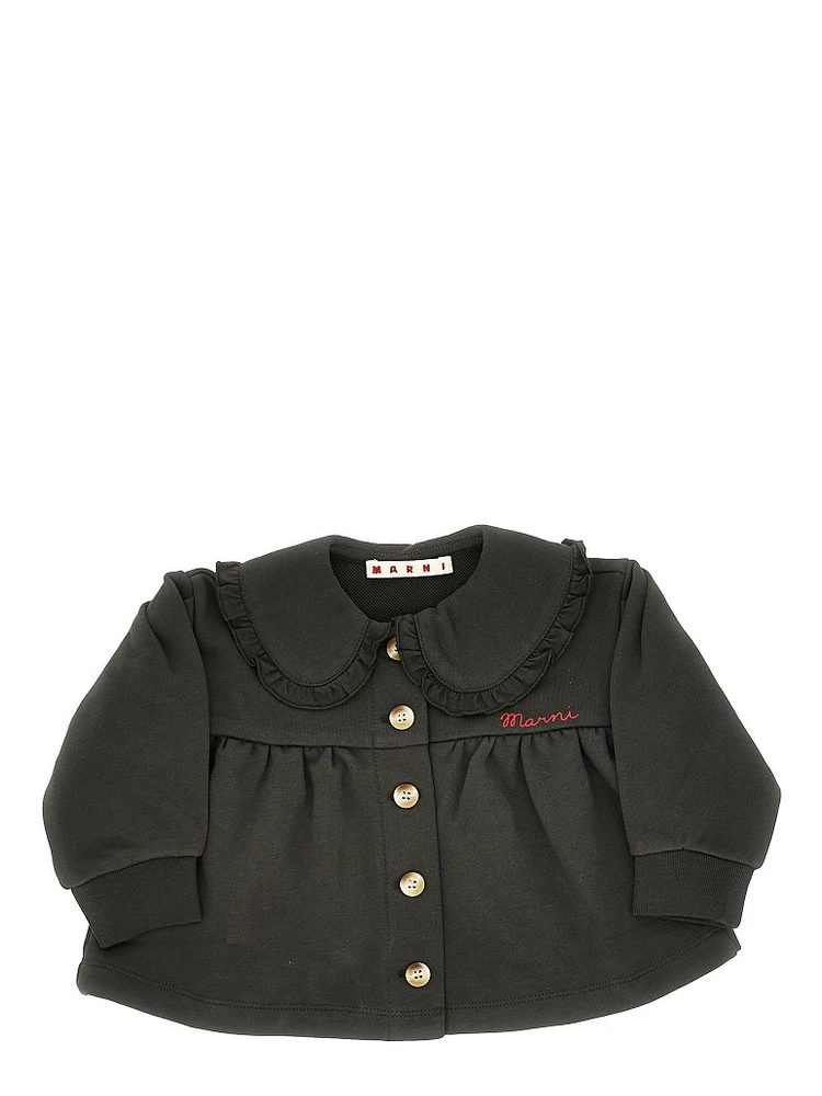 French terry jacket with ruffled collar