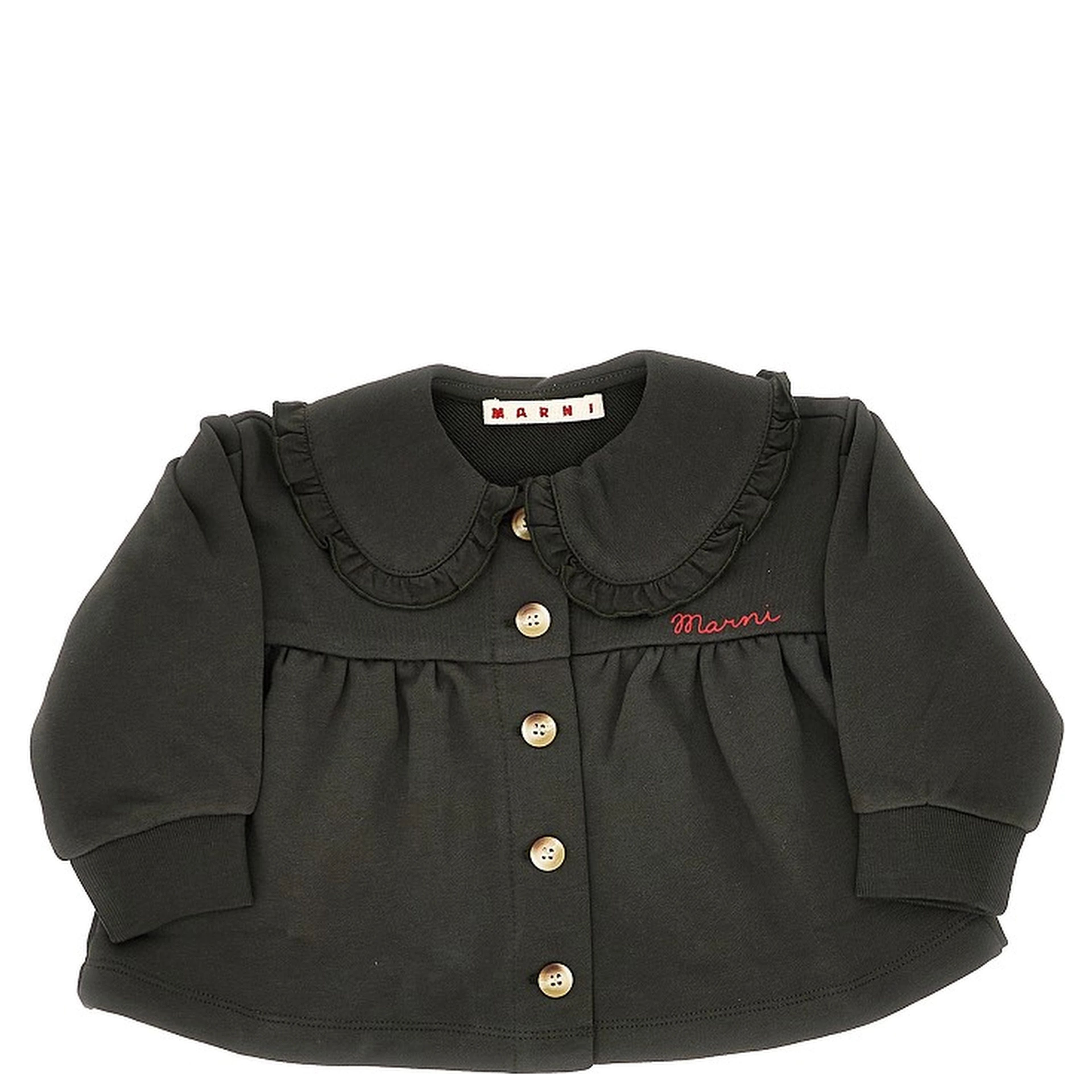 French terry jacket with ruffled collar